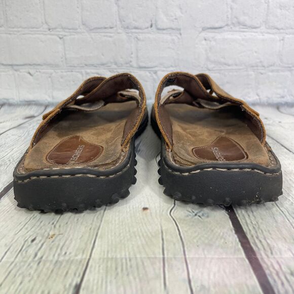 Skechers Sandals Sliders Women’s Size 10 Brown Leather 90's Y2K Chunky Platform - Picture 4 of 12
